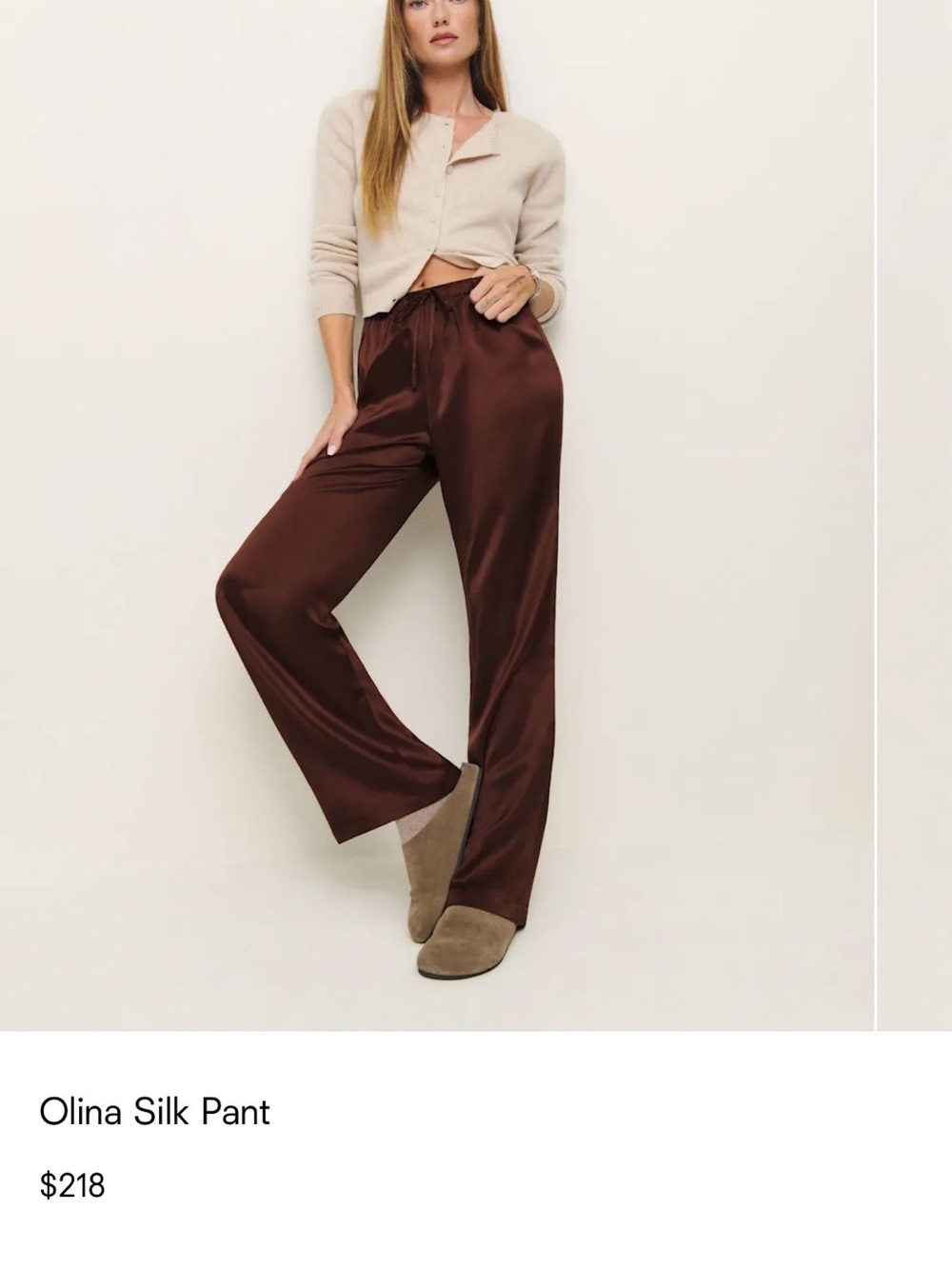 Reformation Olina Wide-Leg Satin Pants — Deep Brown